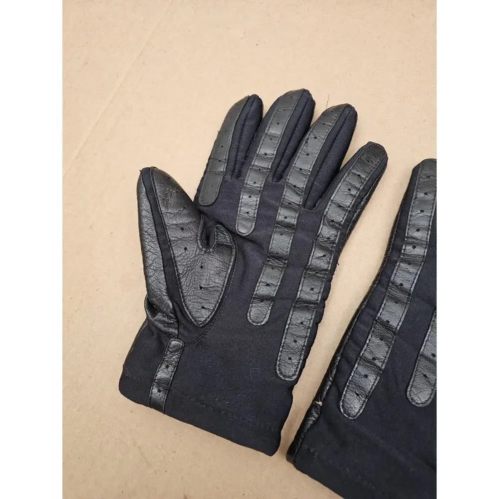 Vintage Isotoner Women Leather Gloves Wool Lining Sz Large Black